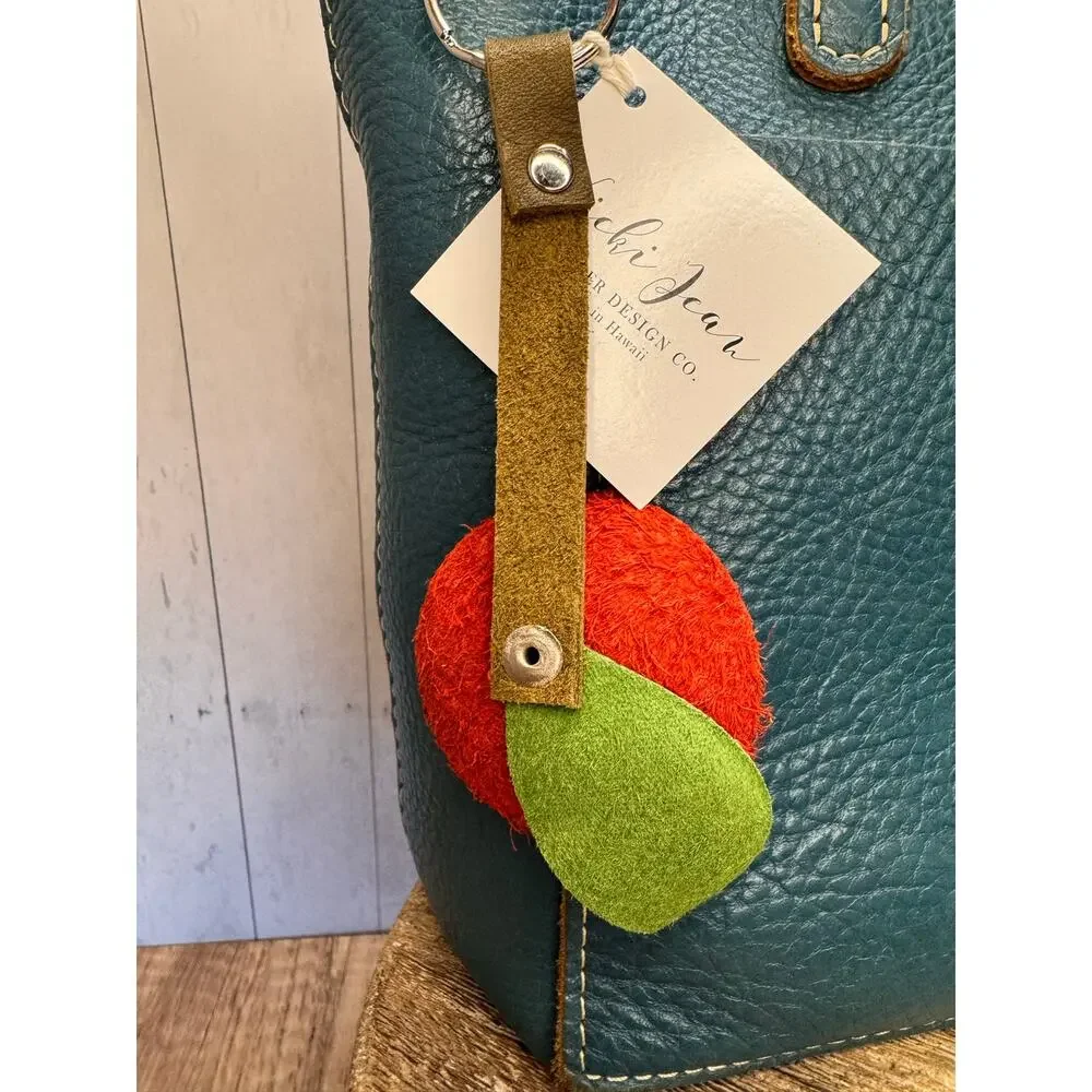 Genuine Leather Round Flower Purse Charm Red Gold Blue Flower Boho Bag Charm